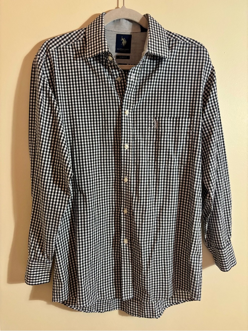 U.S. Polo Assn. Men's Black & White Gingham Button-Up Shirt Slim Fit Medium